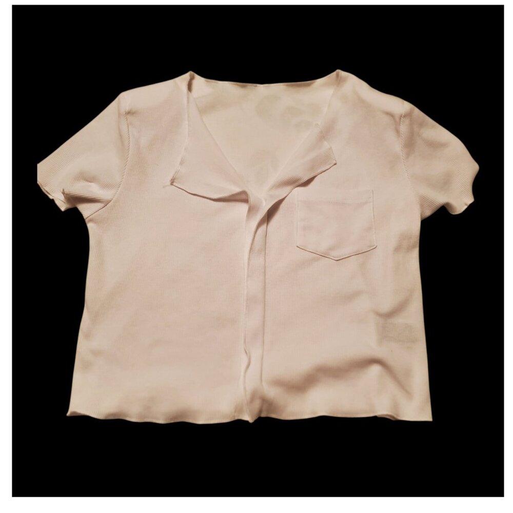 Dazy White Tee With Open V Neck , One Pocket and Shoulder Pads
